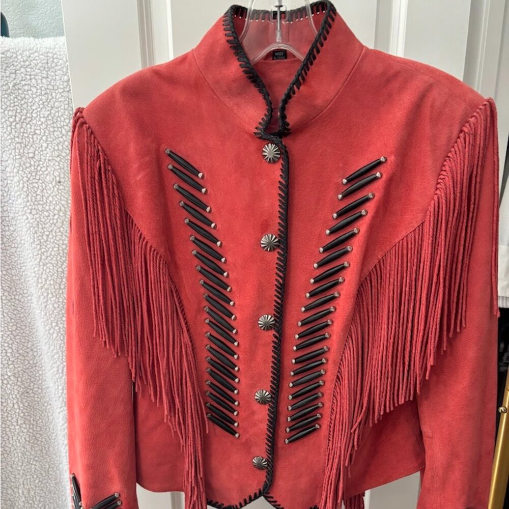 Circle Creek Red Suede Fringe Western Jacket | Boho Statement Coat | Size M